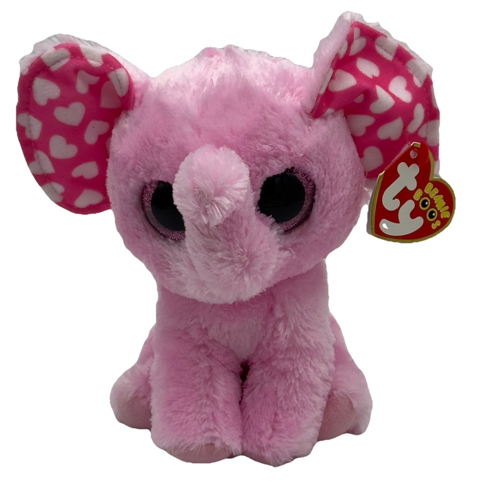 TY Beanie Boos - SUGAR the Elephant Glitter Eyes Regular Size 6 inch TySilk Pink